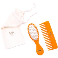 TEK Orange purse oval brush and comb with cotton bag