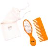 Orange purse oval brush and comb with cotton bag - 84777