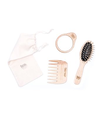 Purse brush and comb with cotton bag