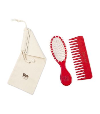 Red purse oval brush and comb